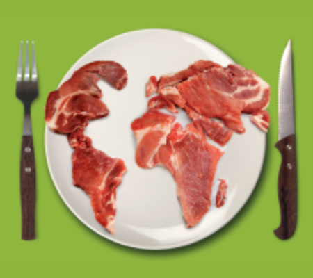 Teller mit Fleisch in Form der Kontinente