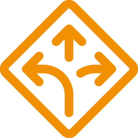 Graphik mehrerer Pfeile in alle Richtungen in einer Raute in gelb