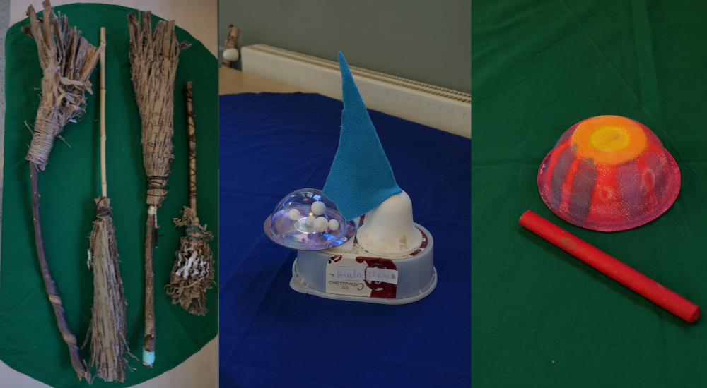 Gebastelten Objekte aus Müll des Medienprojekts